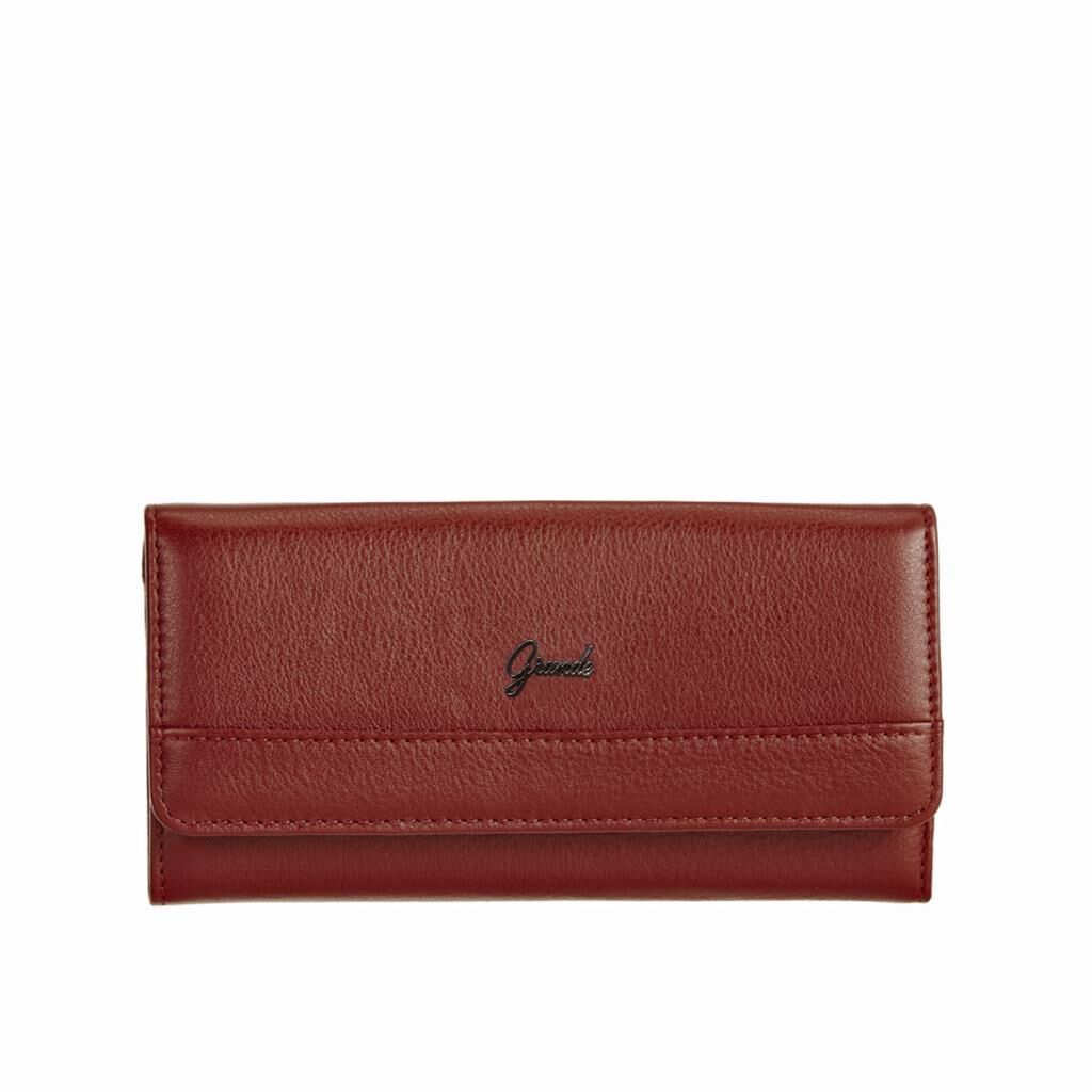 Grande Gerçek Deri Kadın Cüzdanı Hakiki Deri Büyük Boy Bordo