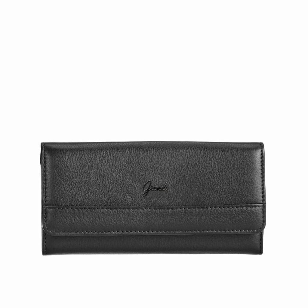 Grande Gerçek Deri Kadın Cüzdanı Hakiki Deri Büyük Boy Siyah
