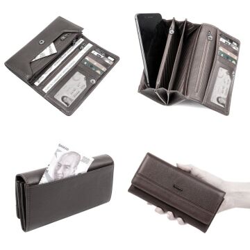 Grande Gerçek Deri Kadın Cüzdanı Hakiki Deri Büyük Boy Siyah