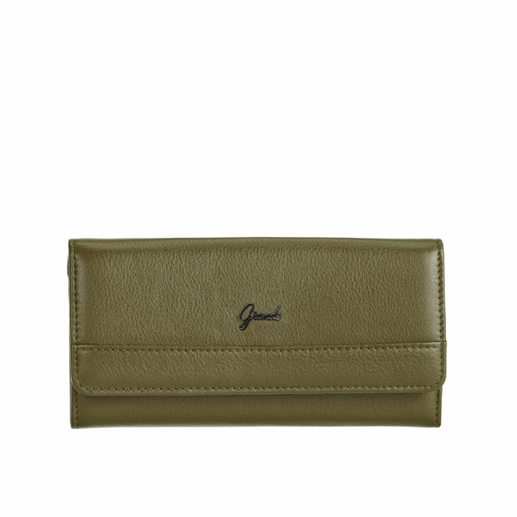 Grande Gerçek Deri Kadın Cüzdanı Hakiki Deri Büyük Boy Yeşil
