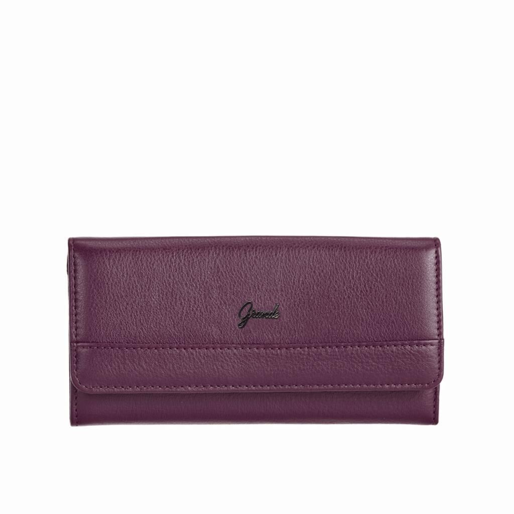 Grande Gerçek Deri Kadın Cüzdanı Hakiki Deri Büyük Boy Mürdüm