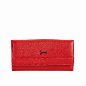 Grande Gerçek Deri Kadın Cüzdanı Hakiki Deri Büyük Boy Kırmızı