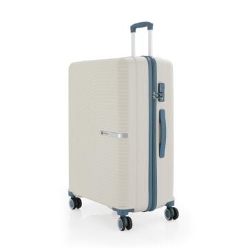 Mçs Valiz Büyük Boy Kırılmaz PP Silikon V374 Kemik/SkyBlue