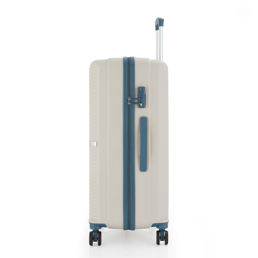 Mçs Valiz Büyük Boy Kırılmaz PP Silikon V374 Kemik/SkyBlue