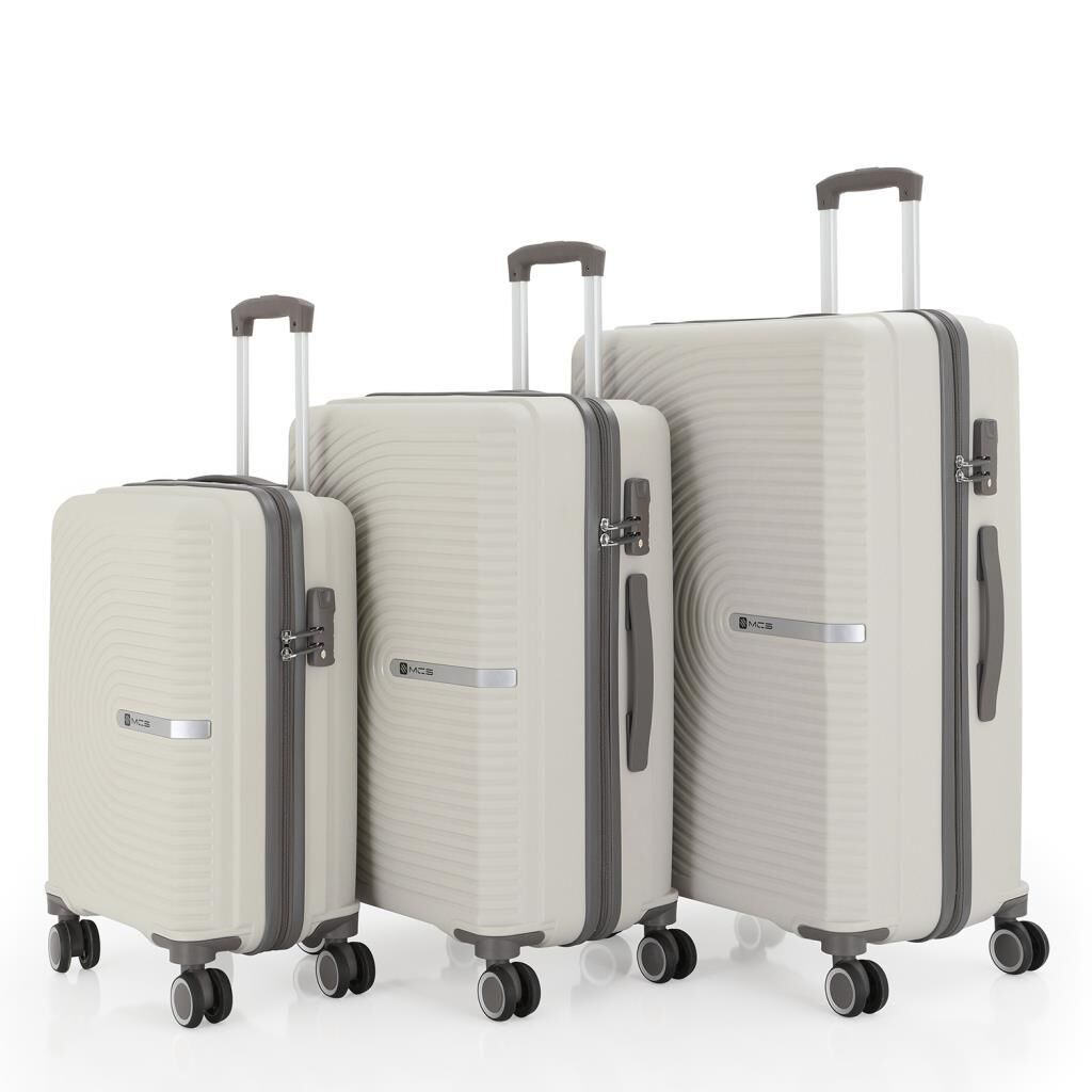 MÇS 3lü Set Kırılmaz Silikon Seyahat Valizi Bavulu V374 Kemik/Gri