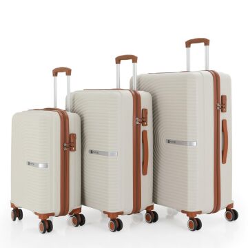 MÇS 3lü Set Kırılmaz Silikon Seyahat Valizi Bavulu V374 Kemik/Kahve