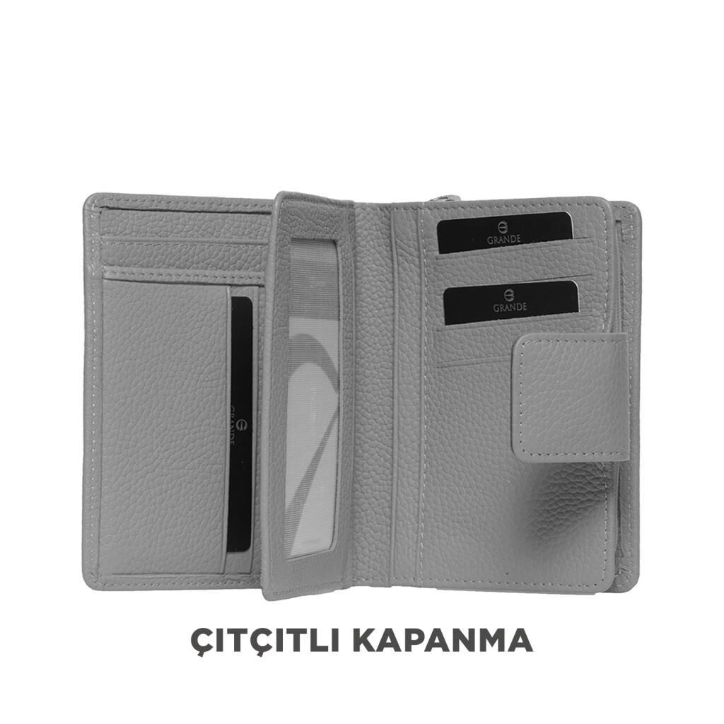Grande Gerçek Deri Kadın Cüzdanı Hakiki Deri Normal Boy Mürdüm
