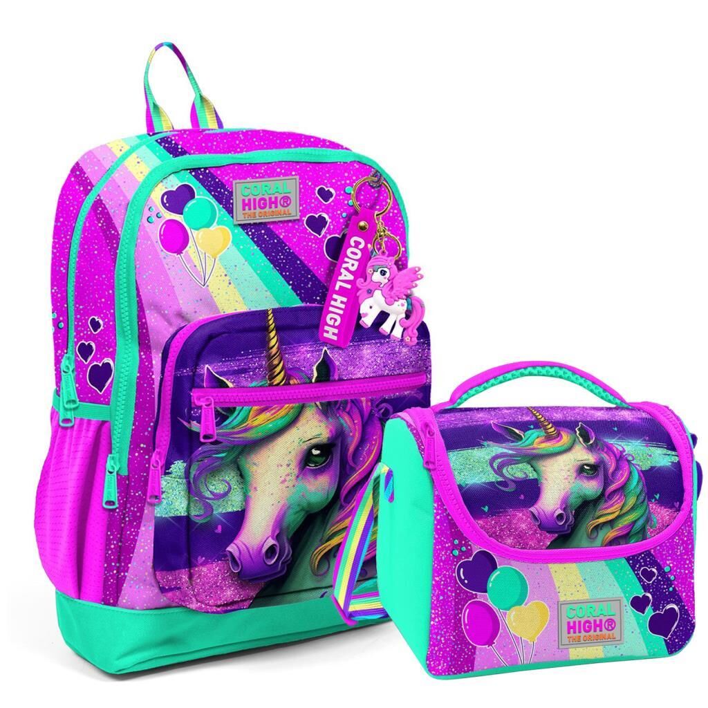 Coral High 2li Set Unicorn Desenli Okul Çantası Beslenme 23758