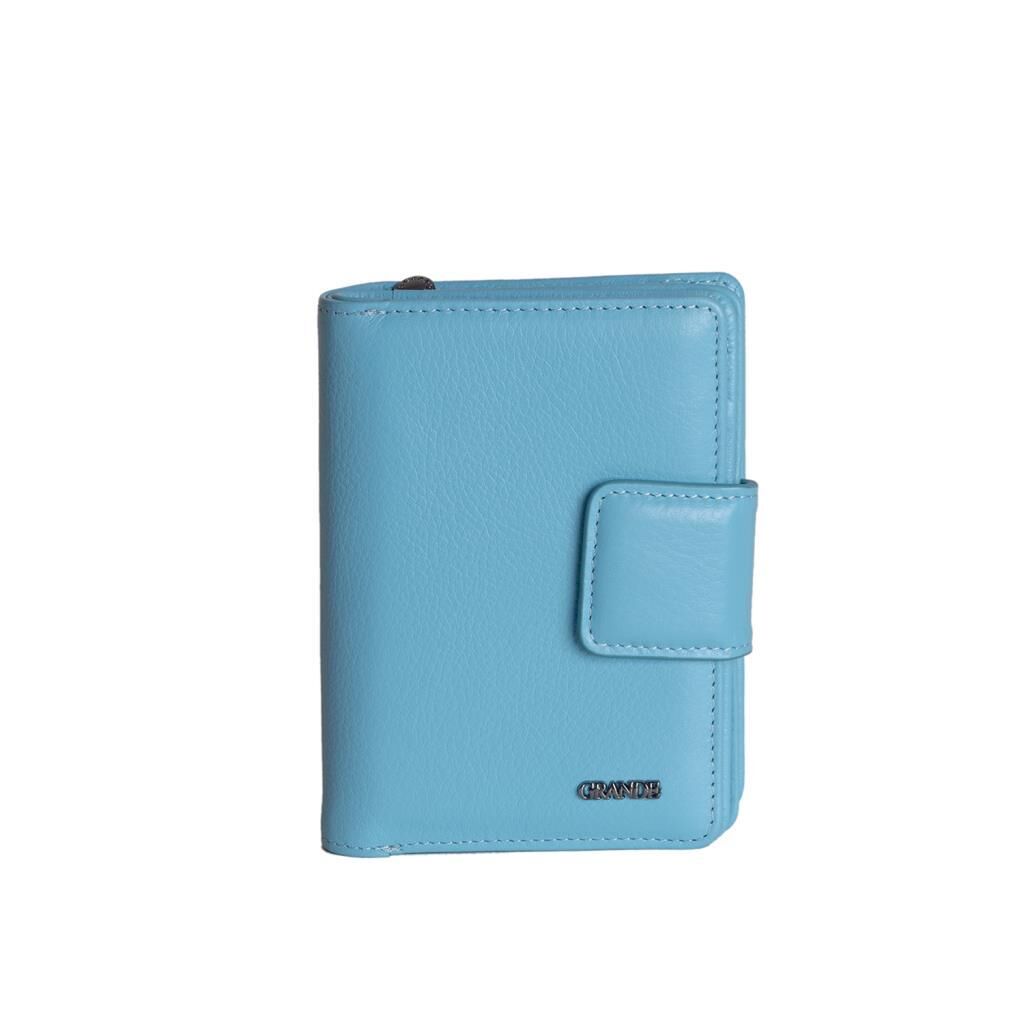 Grande Gerçek Deri Kadın Cüzdanı Hakiki Deri Normal Boy Gök Mavi