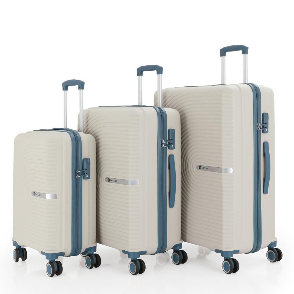 Mçs Valiz 3lü Set Kırılmaz PP Silikon Kemik/Sky Blue
