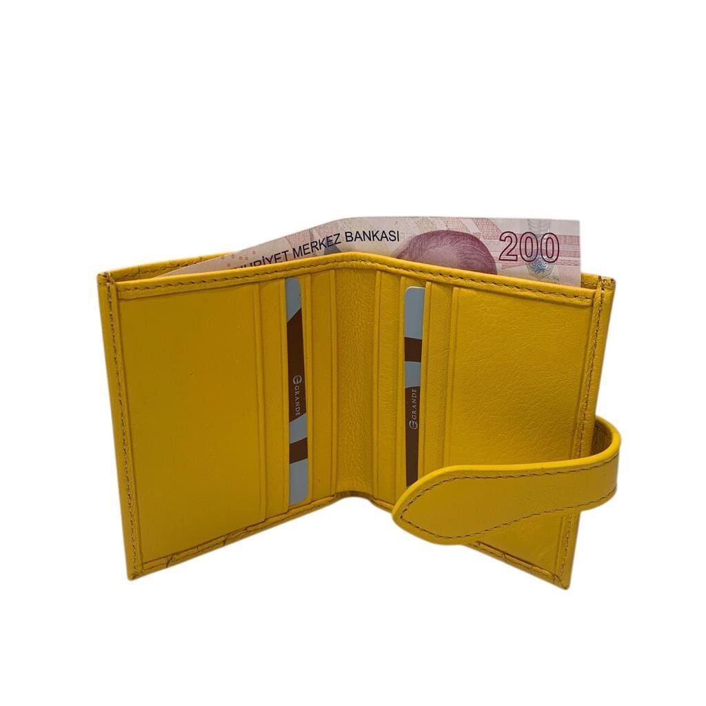 Grande Hakiki Deri Kart Cüzdanı Kartlık Sarı