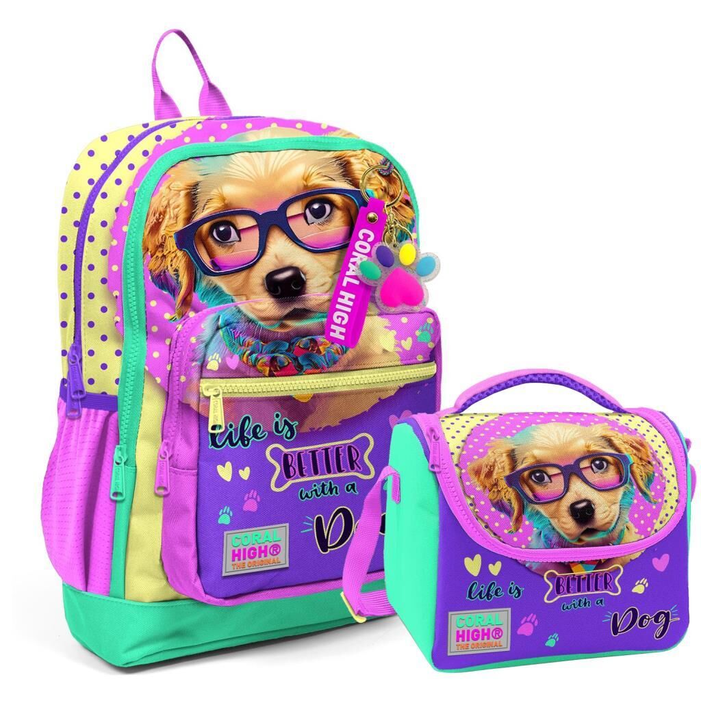Coral High 2li Set Köpek Desenli Okul Çantası Beslenme 23752