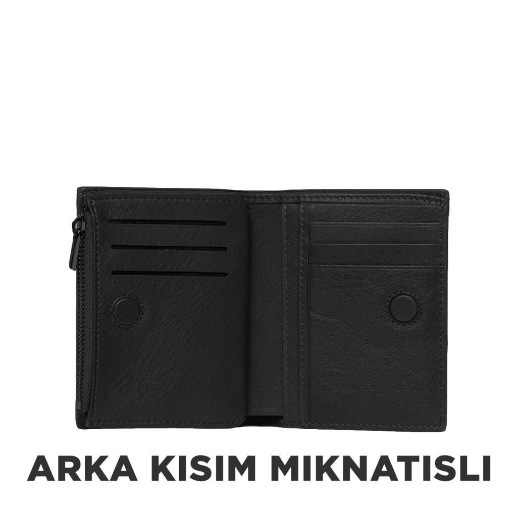Grande Gerçek Deri Unisex Cüzdan Hakiki Deri Küçük Boy Siyah