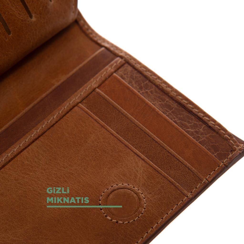 Grande Gerçek Deri Unisex Cüzdan Hakiki Deri Küçük Boy Taba
