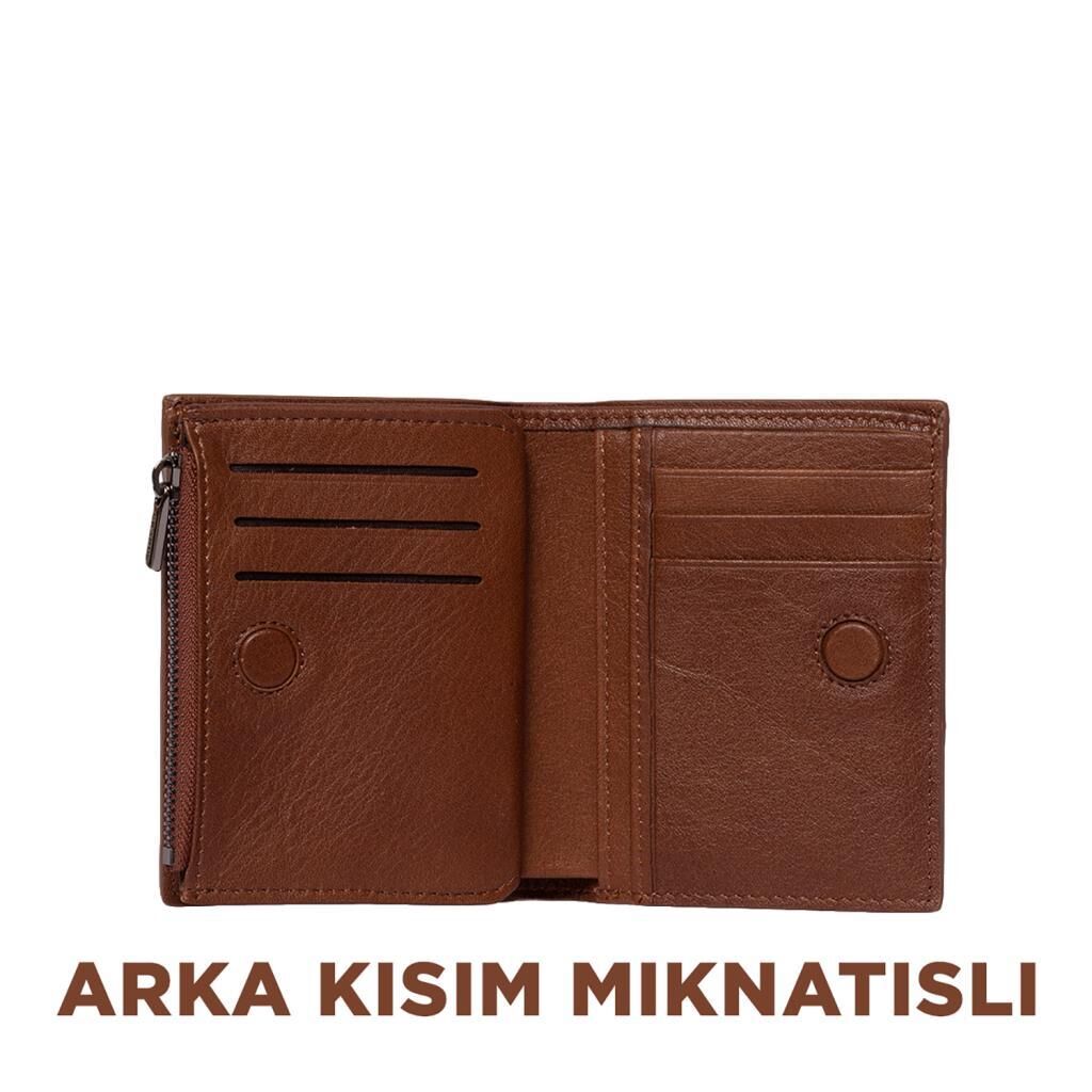 Grande Gerçek Deri Unisex Cüzdan Hakiki Deri Küçük Boy Taba