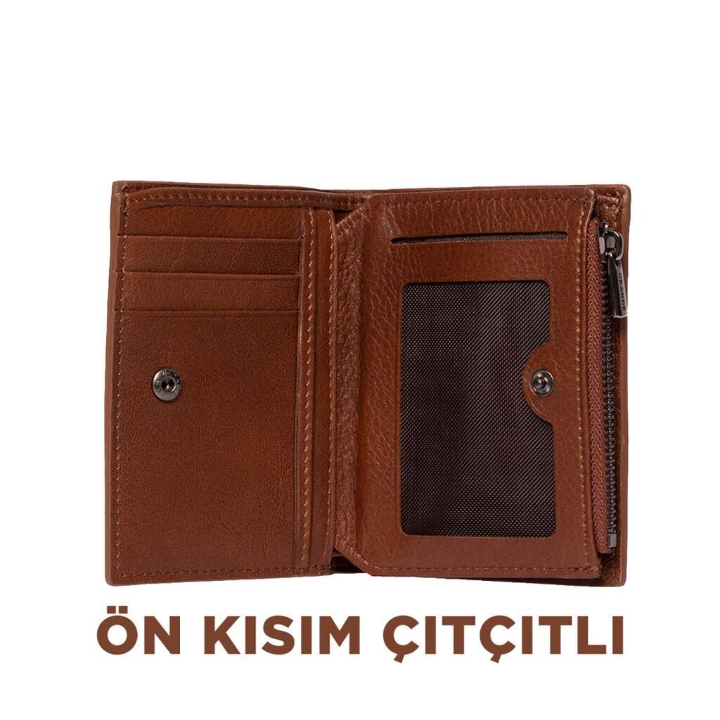 Grande Gerçek Deri Unisex Cüzdan Hakiki Deri Küçük Boy Taba