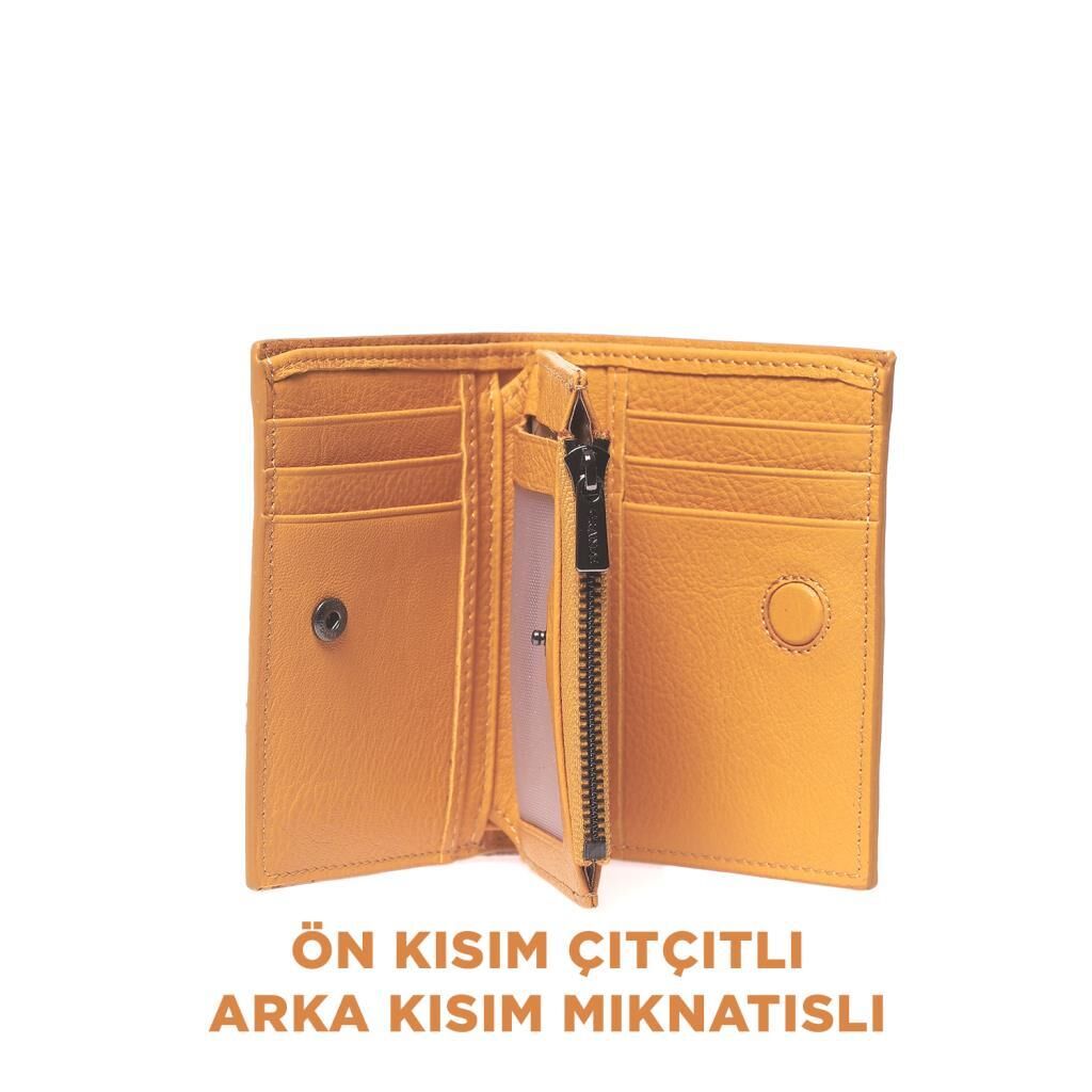 Grande Hakiki Deri Kadın Cüzdanı Küçük Boy Sarı