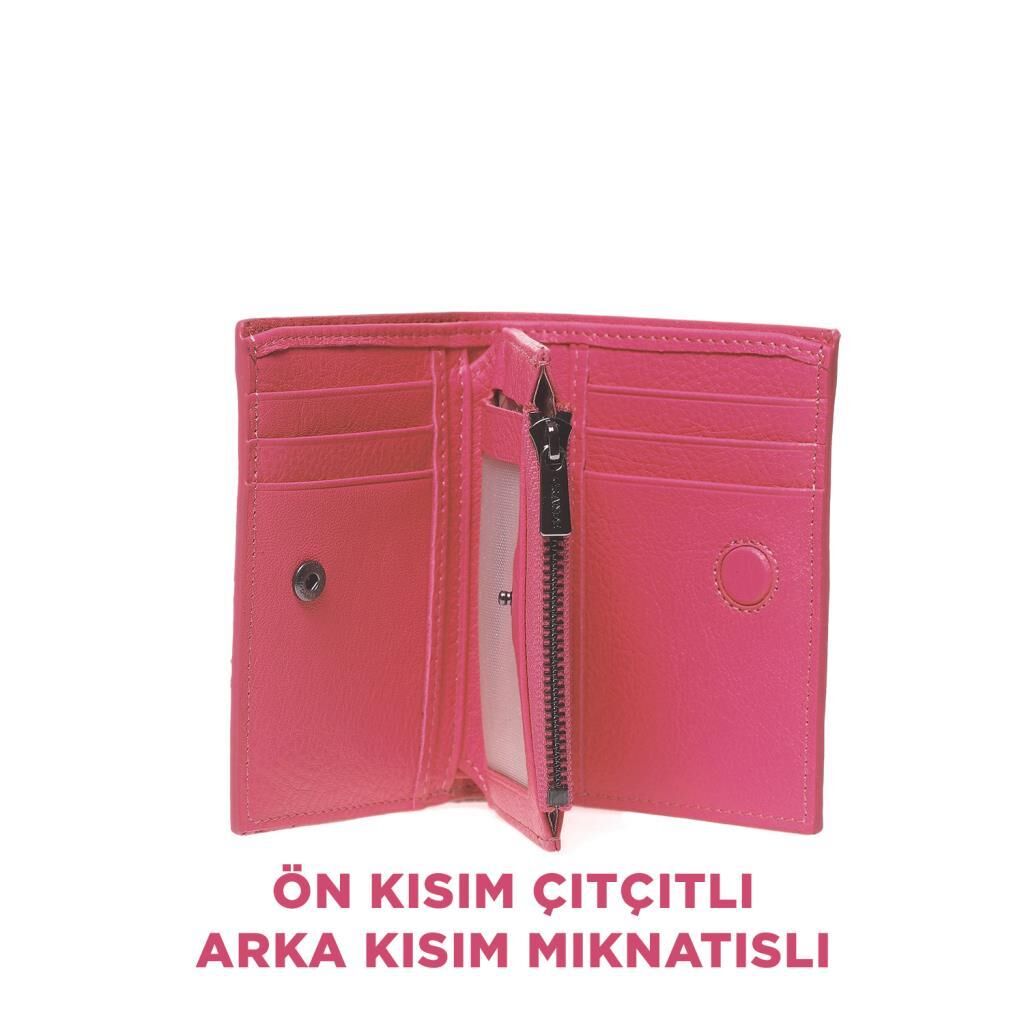 Grande Gerçek Deri Unisex Cüzdan Hakiki Deri Küçük Boy Fuşya