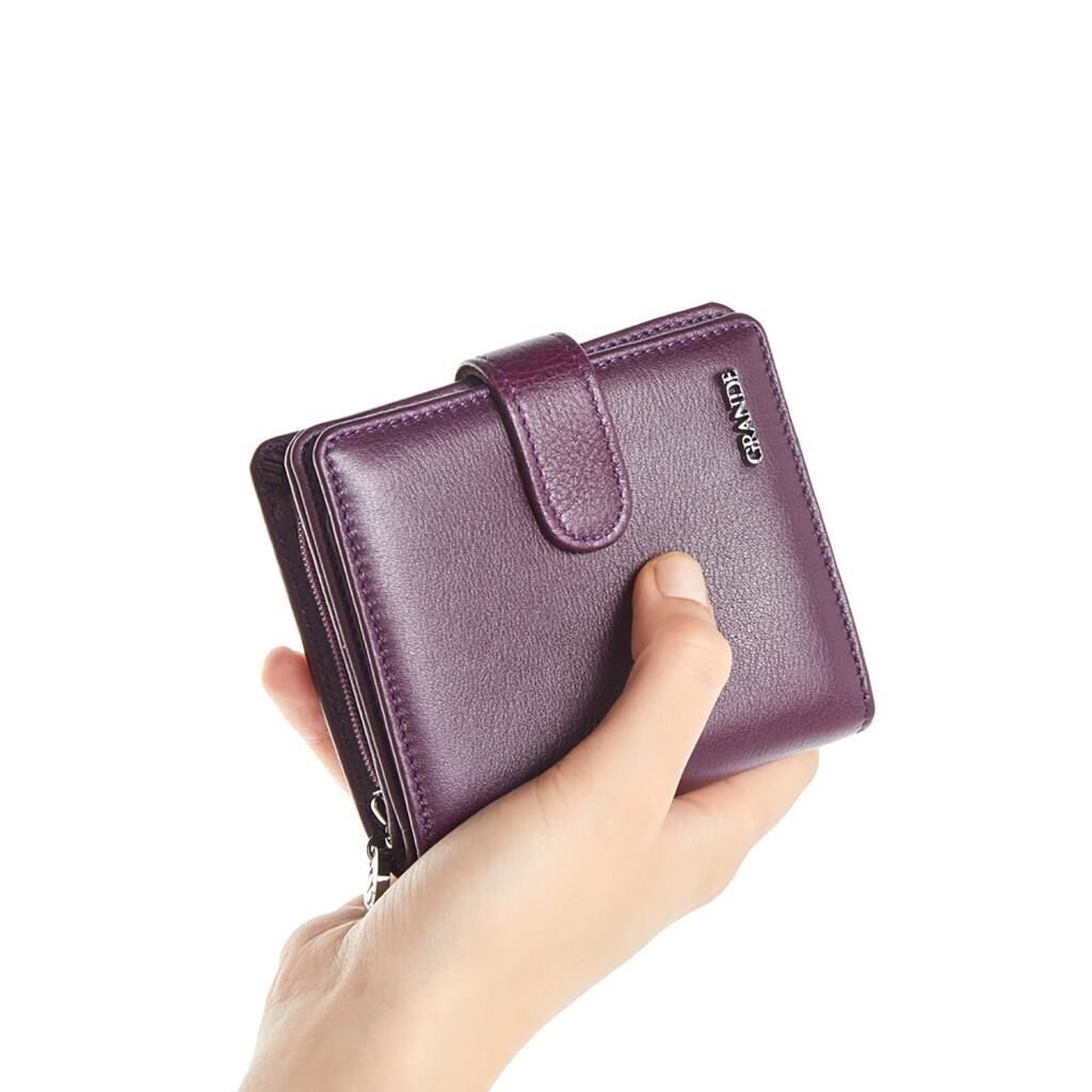 Grande Gerçek Deri Kadın Cüzdanı Hakiki Deri Küçük Boy Mürdüm