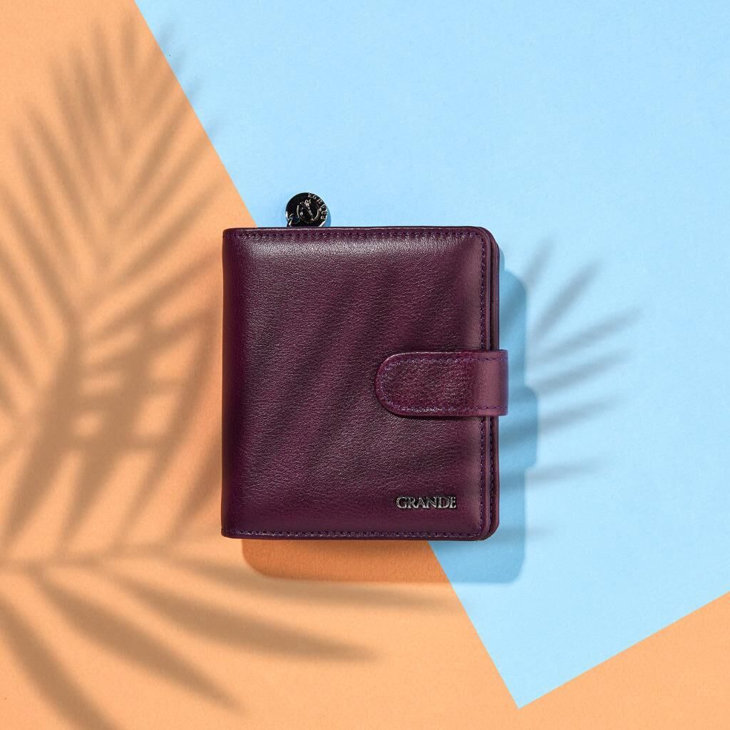 Grande Gerçek Deri Kadın Cüzdanı Hakiki Deri Küçük Boy Mürdüm