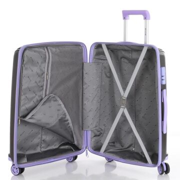 MÇS Büyük Boy Kırılmaz Silikon Seyahat Valizi Bavulu V305 Siyah/Lila