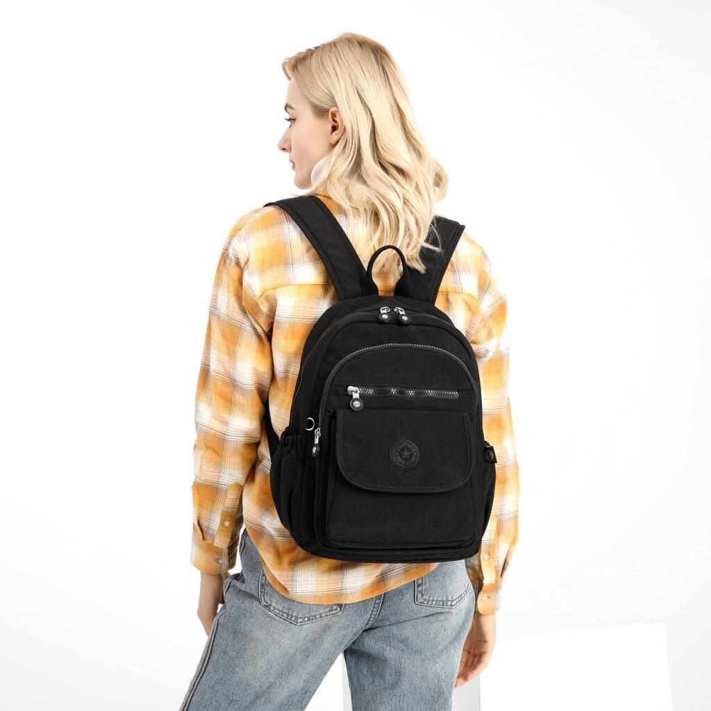 Orta Boy Kadın Sırt Çantası Smart Bags Krinkıl Kumaş 1187 Siyah