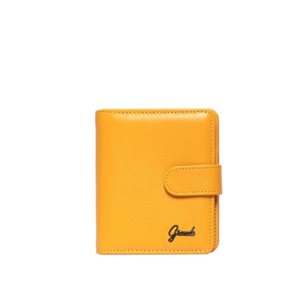 Grande Gerçek Deri Kadın Cüzdanı Hakiki Deri Küçük Boy Sarı
