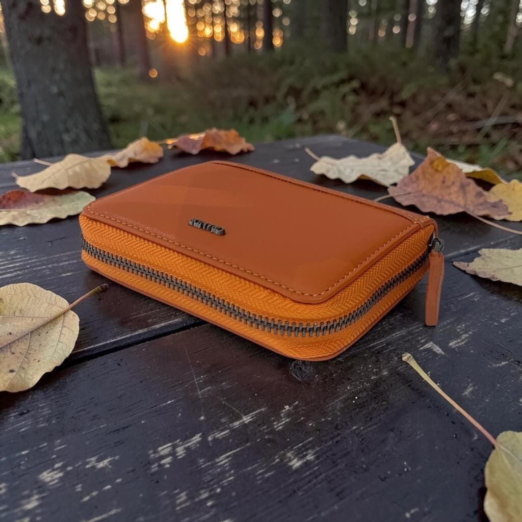 Grande Hakiki Deri Kartlık Fermuarlı Cüzdan Küçük Boy Orange