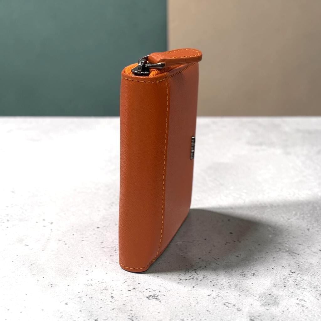 Grande Hakiki Deri Kartlık Fermuarlı Cüzdan Küçük Boy Orange