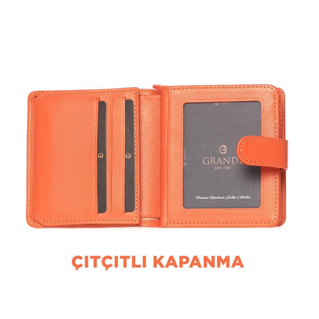Grande Gerçek Deri Kadın Cüzdanı Hakiki Deri Küçük Boy Orange