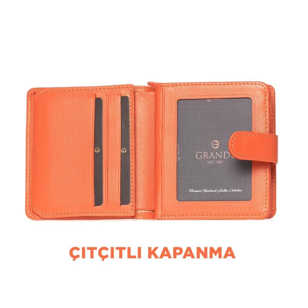 Grande Gerçek Deri Kadın Cüzdanı Hakiki Deri Küçük Boy Orange