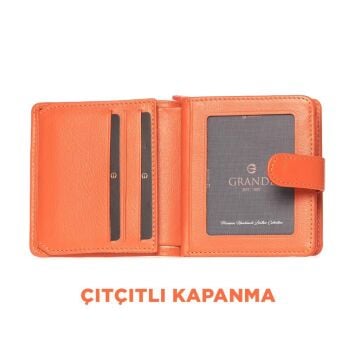 Grande Gerçek Deri Kadın Cüzdanı Hakiki Deri Küçük Boy Orange