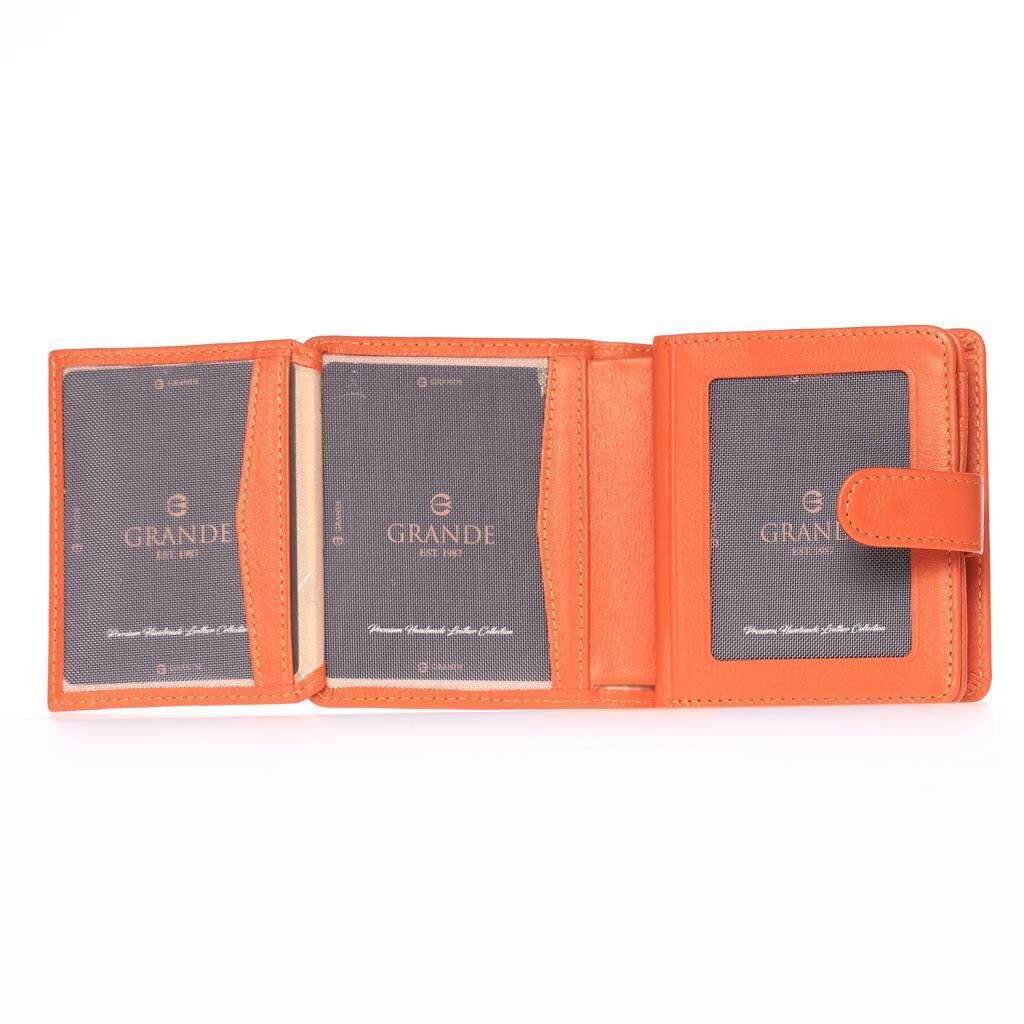 Grande Gerçek Deri Kadın Cüzdanı Hakiki Deri Küçük Boy Orange