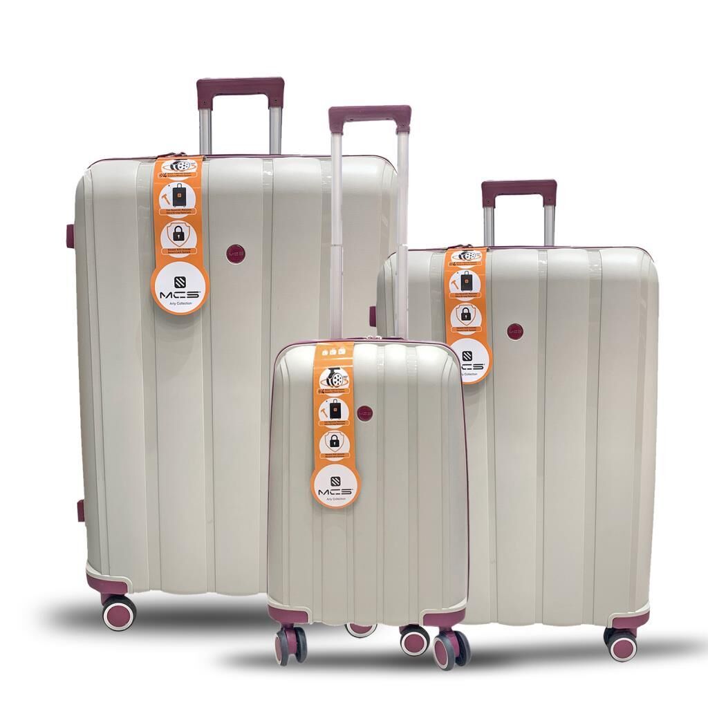MÇS 3lü Set Kırılmaz Silikon Seyahat Valizi Bavulu V305 Kemik/Mürdüm
