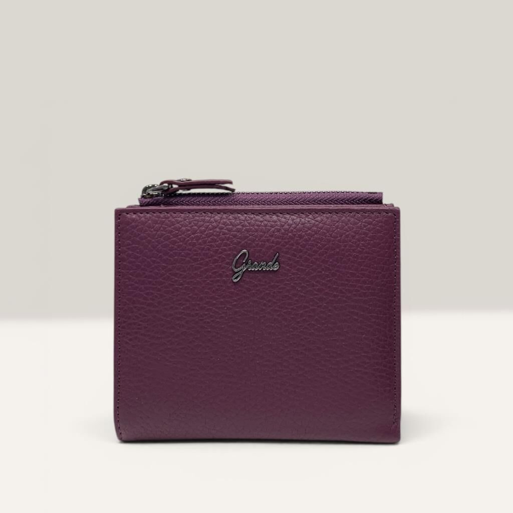 Grande Hakiki Deri Kadın Cüzdanı Küçük Boy Mürdüm