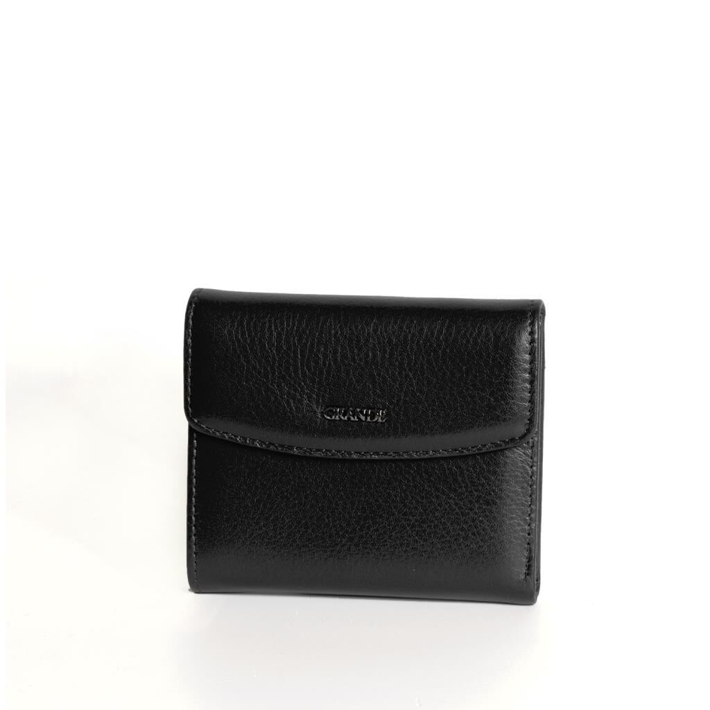 Grande Gerçek Deri Kadın Cüzdanı Hakiki Deri Küçük Boy Siyah