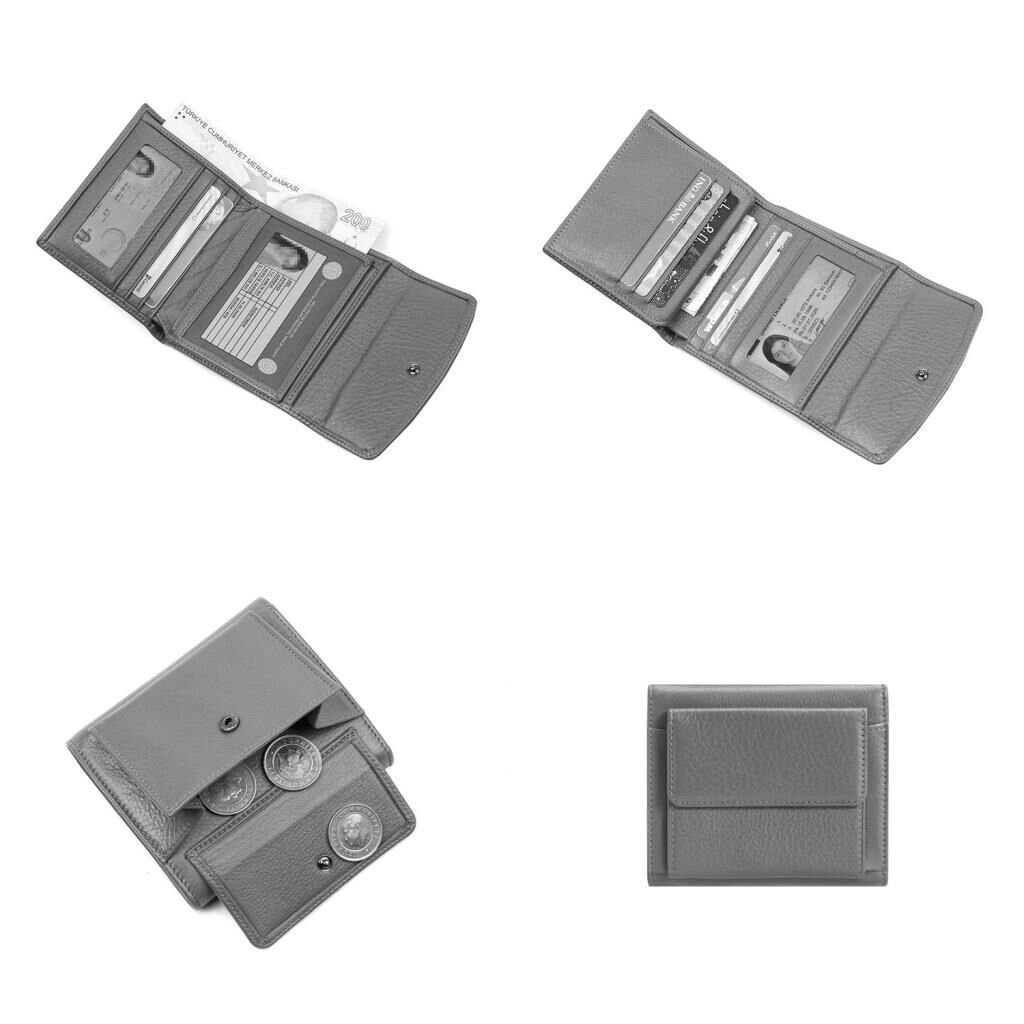 Grande Gerçek Deri Kadın Cüzdanı Hakiki Deri Küçük Boy Siyah