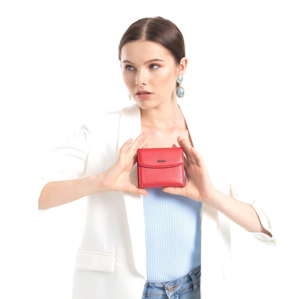 Grande Gerçek Deri Kadın Cüzdanı Hakiki Deri Küçük Boy Mürdüm