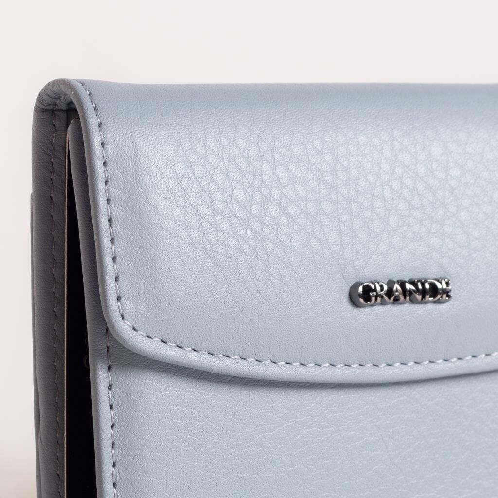 Grande Gerçek Deri Kadın Cüzdanı Hakiki Deri Küçük Boy Buz Mavi