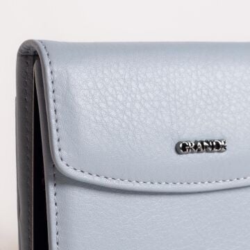 Grande Gerçek Deri Kadın Cüzdanı Hakiki Deri Küçük Boy Buz Mavi