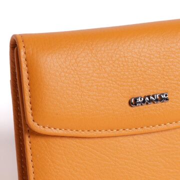 Grande Gerçek Deri Kadın Cüzdanı Hakiki Deri Küçük Boy Sarı
