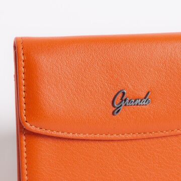 Grande Gerçek Deri Kadın Cüzdanı Hakiki Deri Küçük Boy Orange