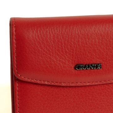 Grande Gerçek Deri Kadın Cüzdanı Hakiki Deri Küçük Boy Kırmızı