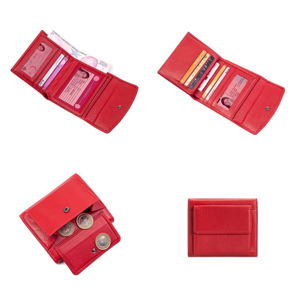 Grande Gerçek Deri Kadın Cüzdanı Hakiki Deri Küçük Boy Kırmızı