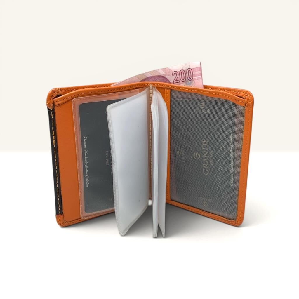 Grande Hakiki Deri Şeffaf Kartlıklı Cüzdan Orange
