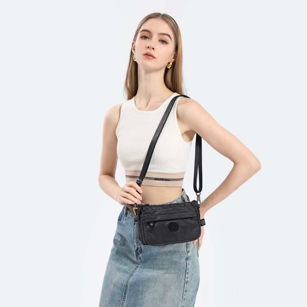 Minik Boy Krinkıl Kumaş Kadın Postacı Çantası Smart Bags 1191 Mavi Print