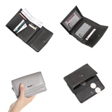 Grande Gerçek Deri Kadın Cüzdanı Hakiki Deri Normal Boy Siyah