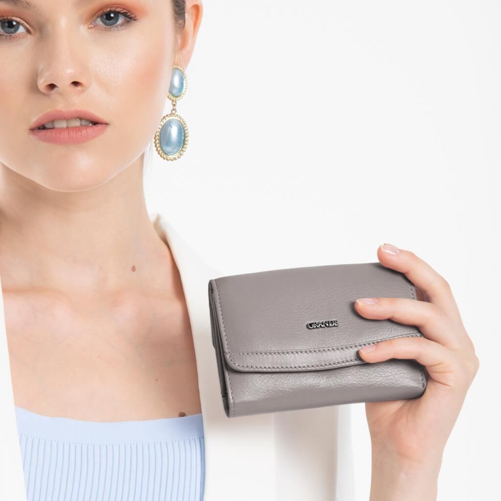 Grande Gerçek Deri Kadın Cüzdanı Hakiki Deri Normal Boy Orange