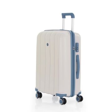Mçs Valiz Orta Boy Kırılmaz PP Silikon Bavul V305 Kemik/SkyBlue