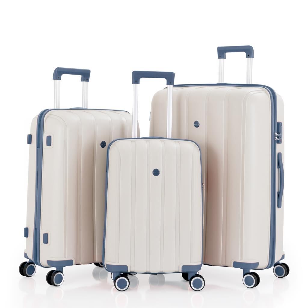 Mçs Valiz 3lü Set Kırılmaz PP Silikon Kemik/Sky Blue